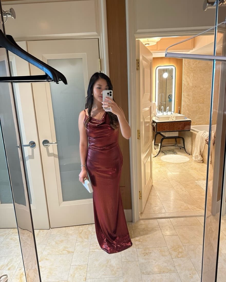 Galaxy Shimmer Burgundy Formal Dress - Image 2
