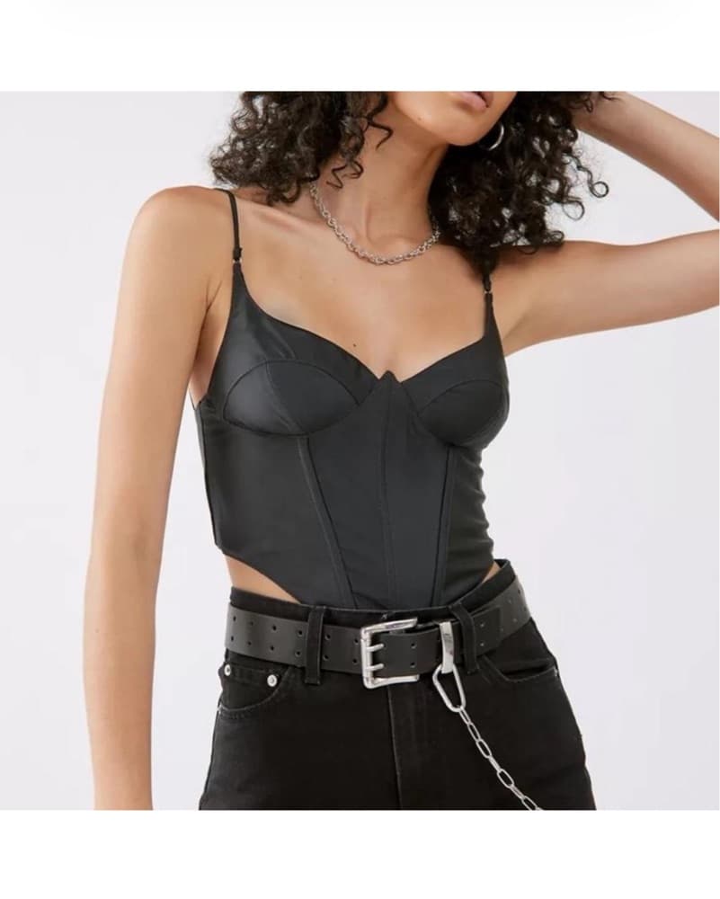Sleek Black Corset-Style Crop Top - Image 1