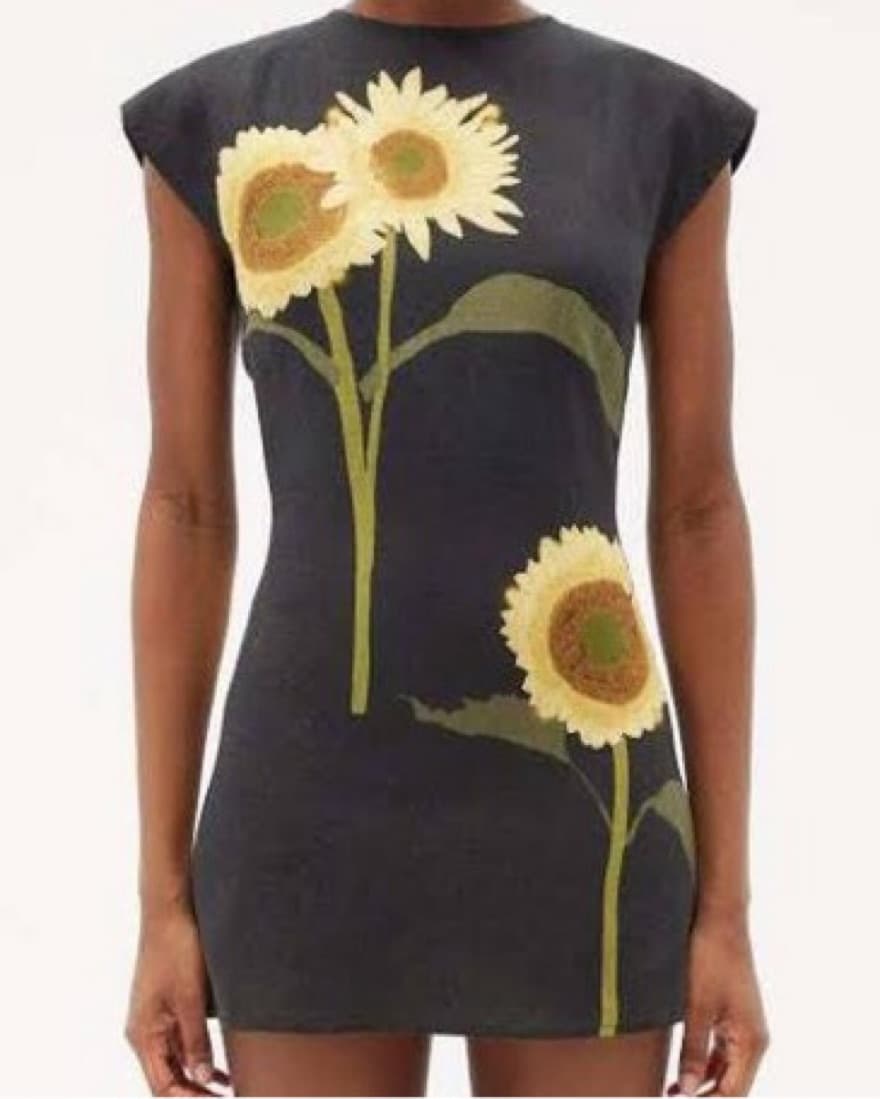 Sunflower-Print Linen-Cambric Mini Dress - Image 2
