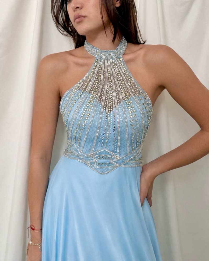 Radiant Blue Crystal Halter Gown - Image 1
