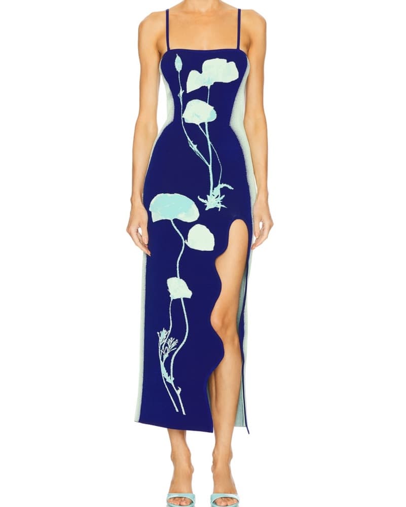 PH5 Navy Blue Floral Dress With Slit  - Image 1