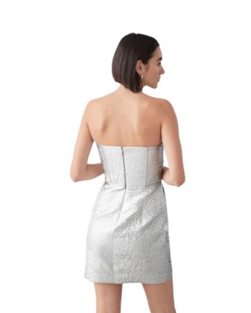 Silver Strapless Mini Dress - Image 3
