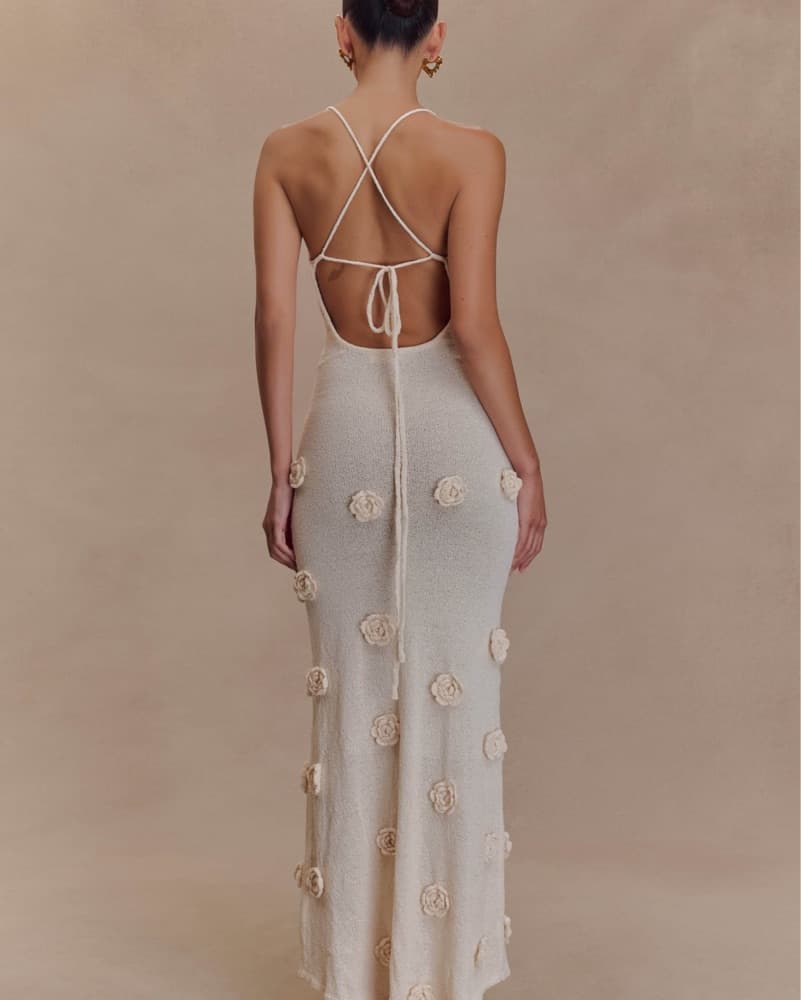 Suki Knit Maxi Dress With Flowers - Nude - Image 2
