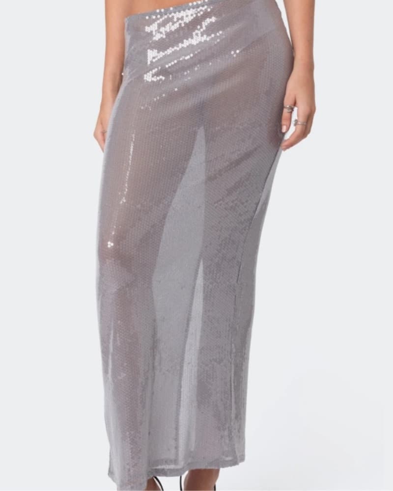 Grey / Silver Sheer Sequin Skirt  - Image 1