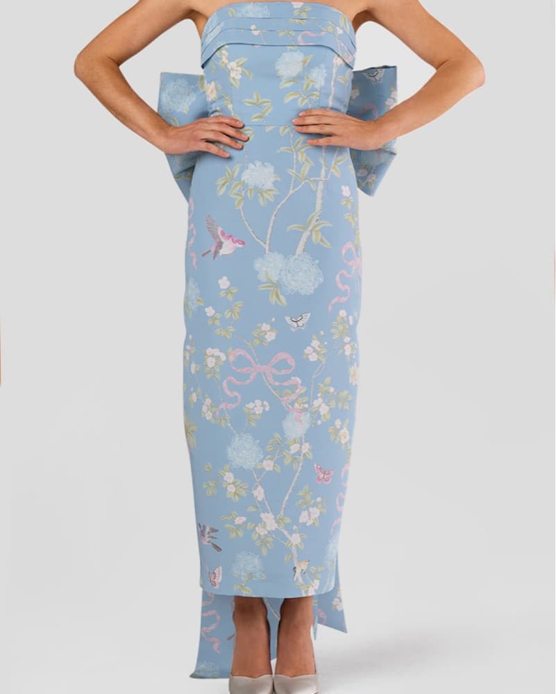 Butterfly Floral Silk Midi Dress - Image 1