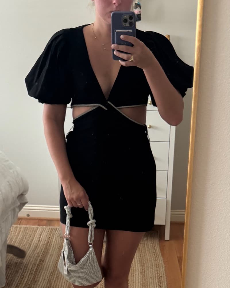 ALC Black Puff Sleeve Dress - Image 3