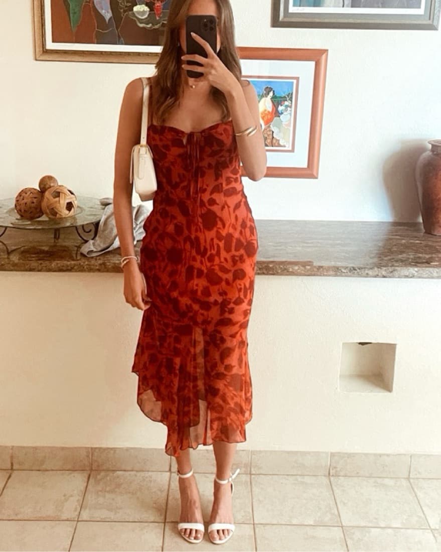 Red Floral Midi Dress - Image 1