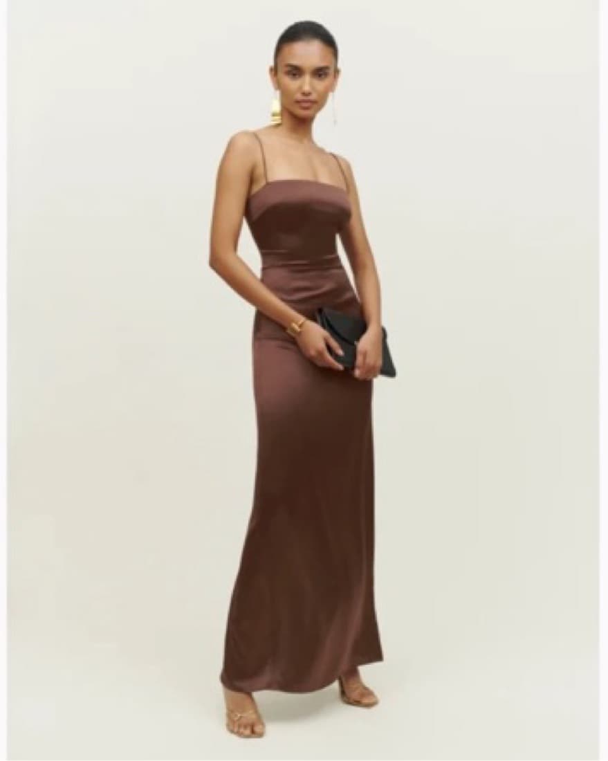Reformation Frankie Silk Dress In Brown - Image 1
