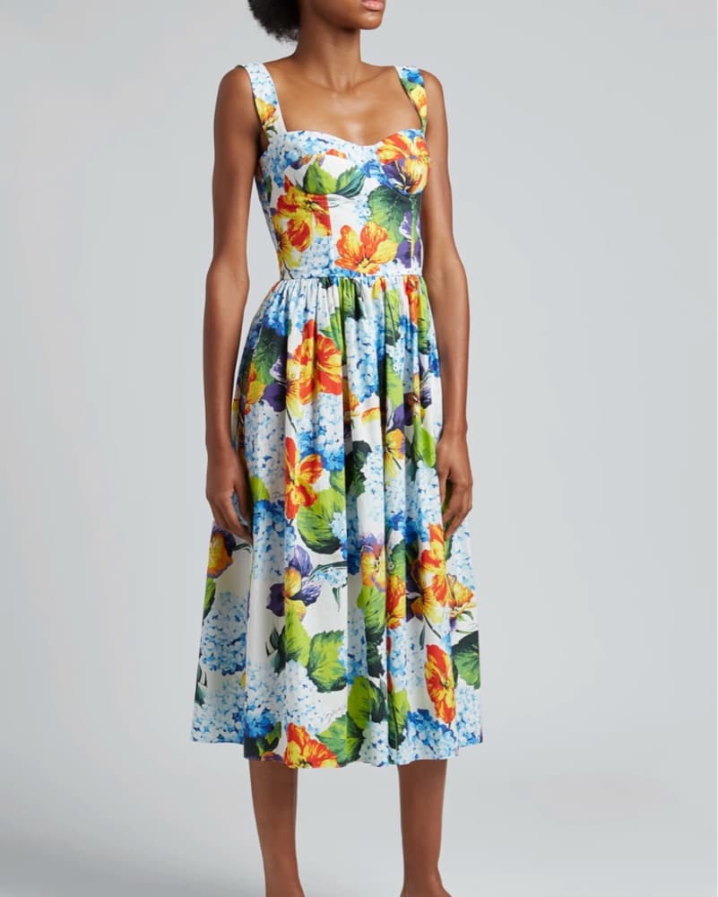 Dolce & Gabbana Bustier Hydrangea Floral Poplin Midi Fit & Flare Garden Corset Party Summer Dress - Image 1