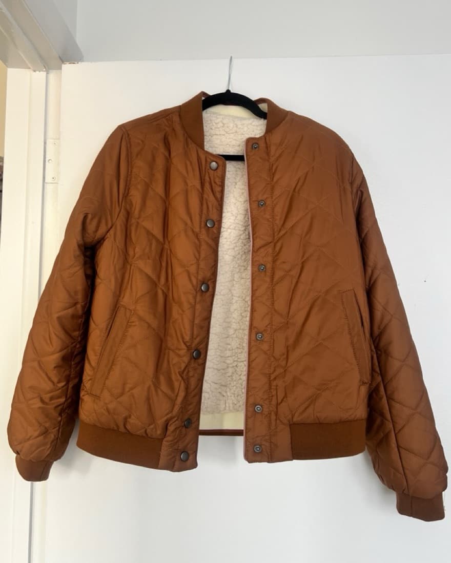 Copper Quilted Sherpa Bomber Jacker - Image 1