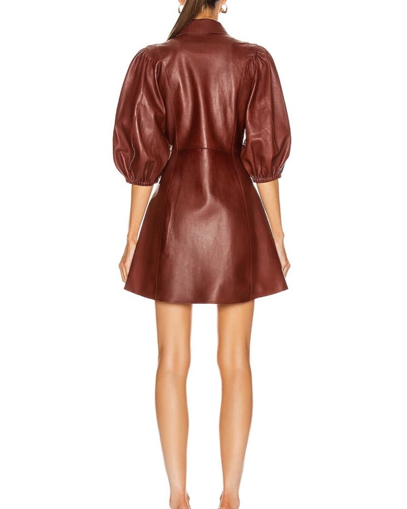 Ganni Lamb Leather Dress in Brown - Image 3