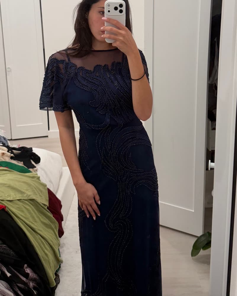 Navy Blue Beaded Evening Gown - Image 2