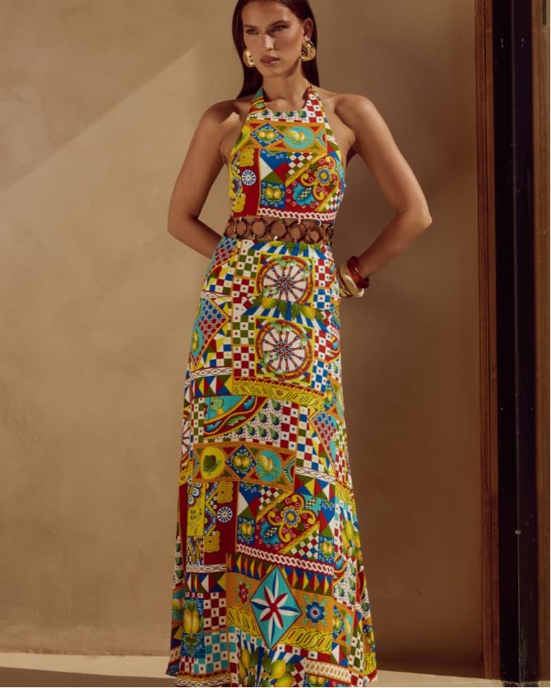 Vibrant Patterned Halter Maxi Dress - Image 1