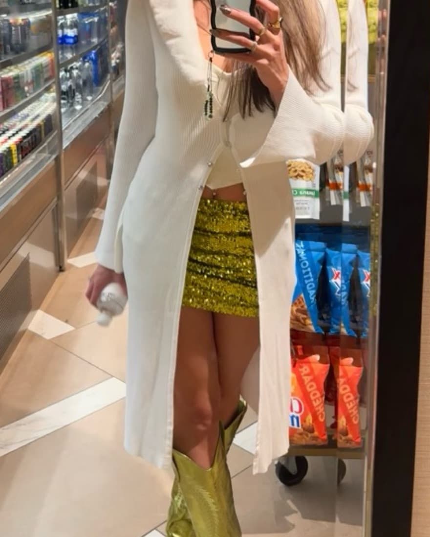 Khy Chartreuse Sequin Skirt - Image 2