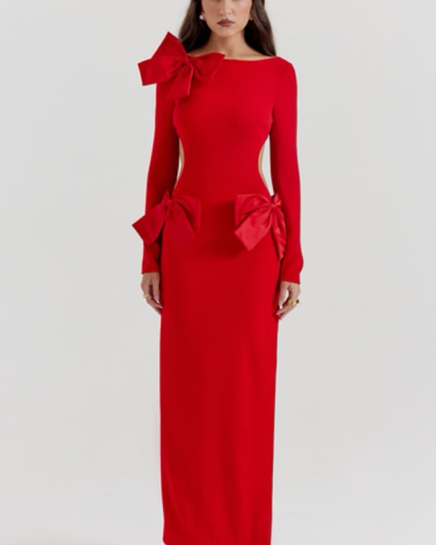 House Of CB Red Bow Maxi Dress - Image 2