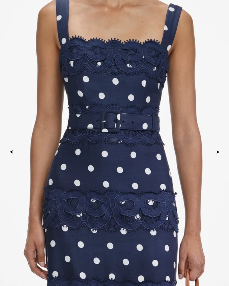 Self Portrait Navy Polka Dot Midi Dress - Image 4