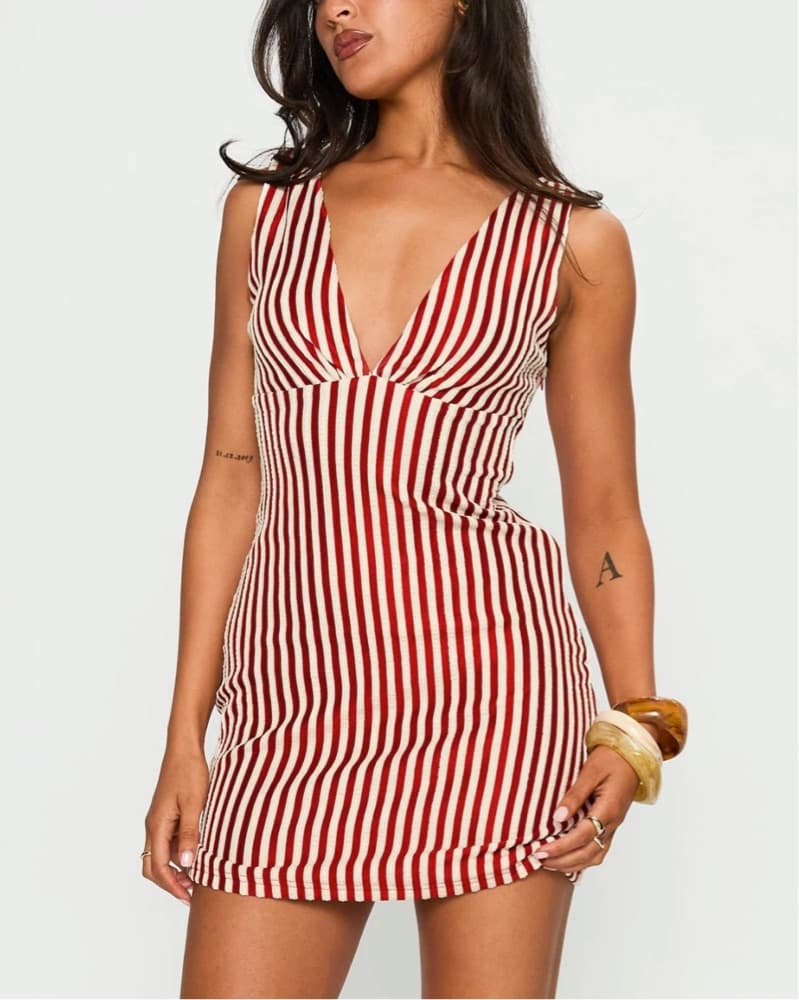 Red Striped Mini Dress - Image 4