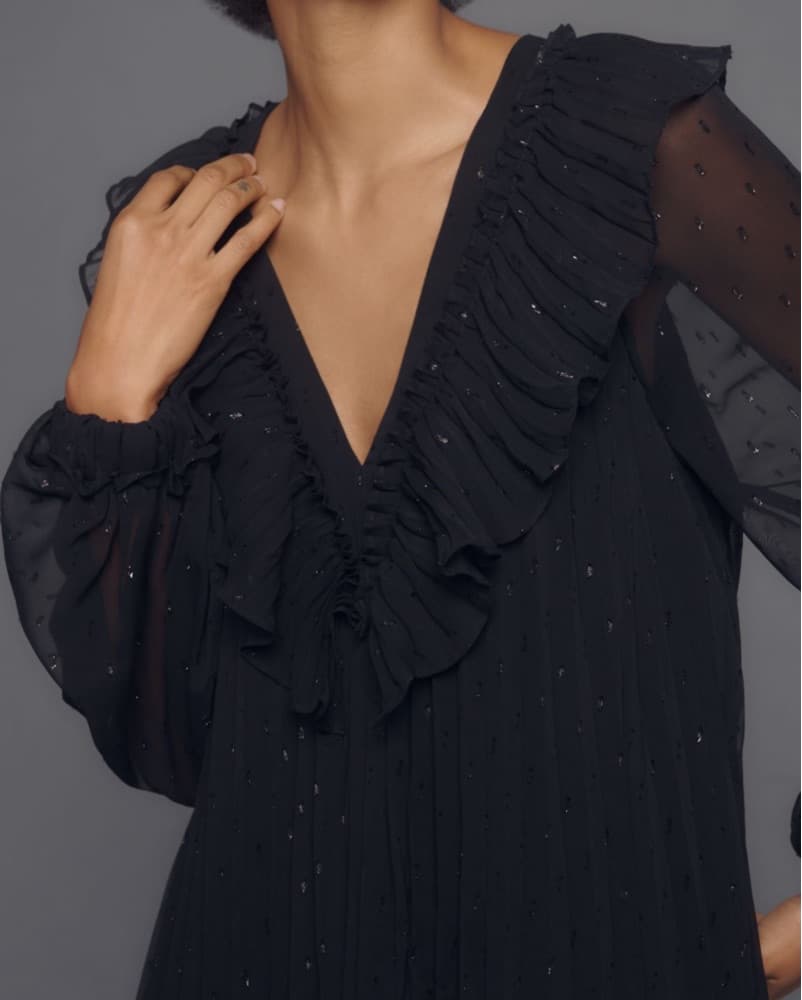 Sparkling Black Ruffled Mini Dress - Image 3