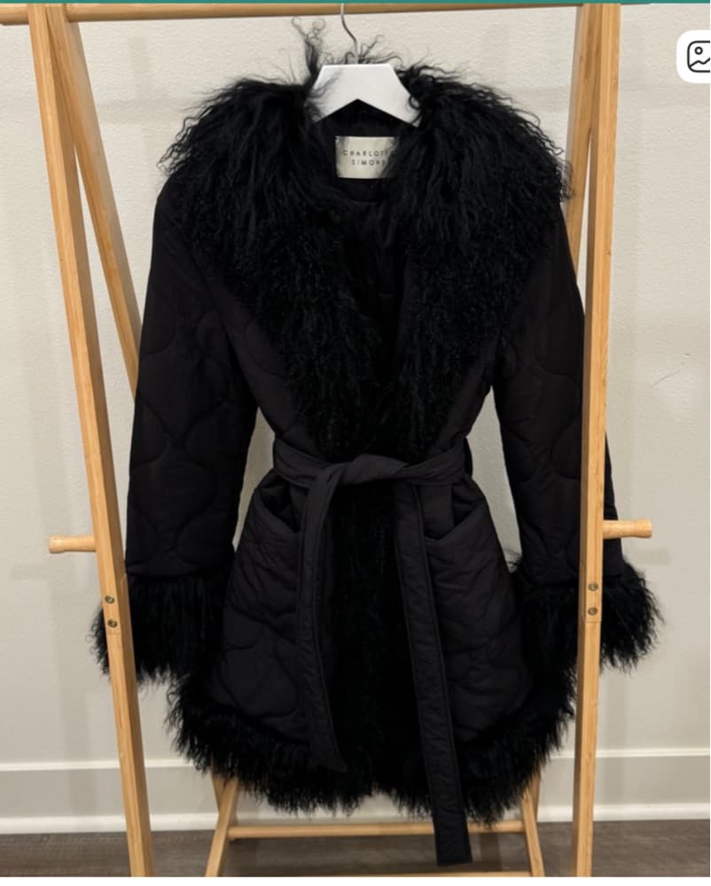 Charlotte Simone Black Fur Trim Coat - Image 1