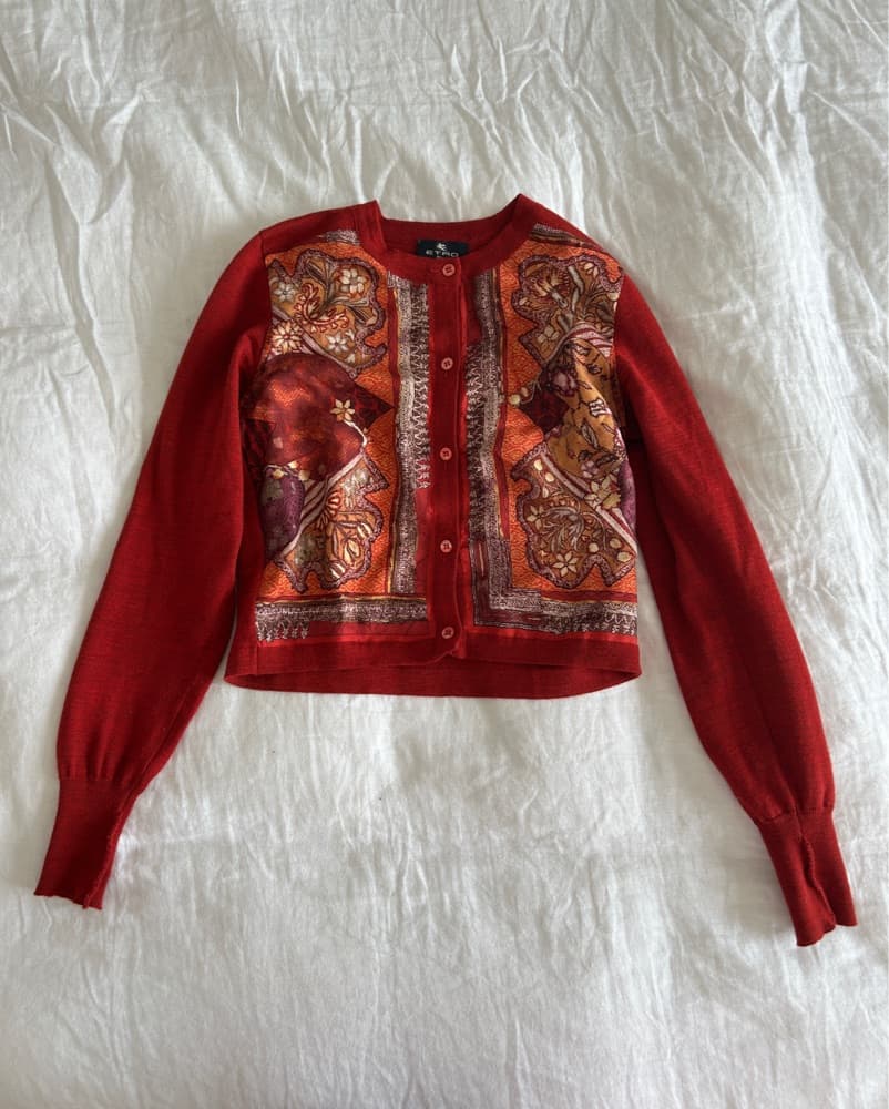 Etro Silk Wool Red Paisely Cardigan - Image 1