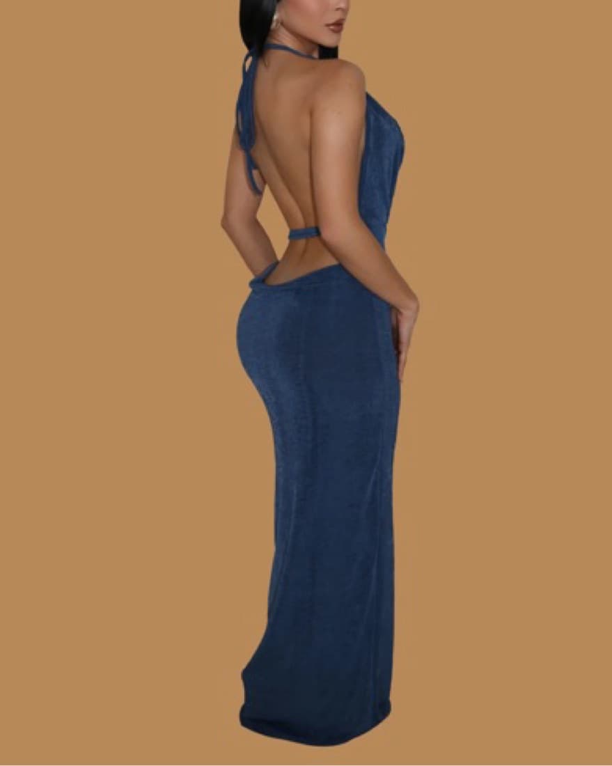 Blue Drape Maxi Dress XS - Image 2
