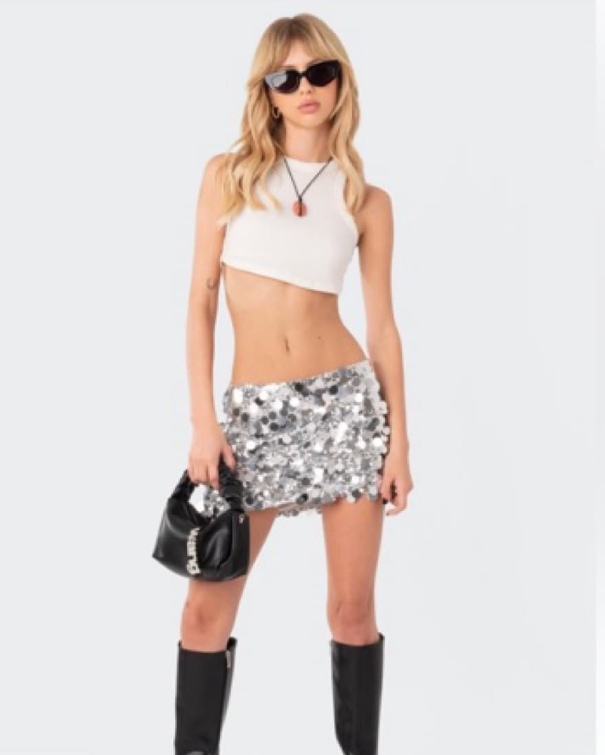 Edikted Sabrina Low Rise Sequin Skirt - Image 2