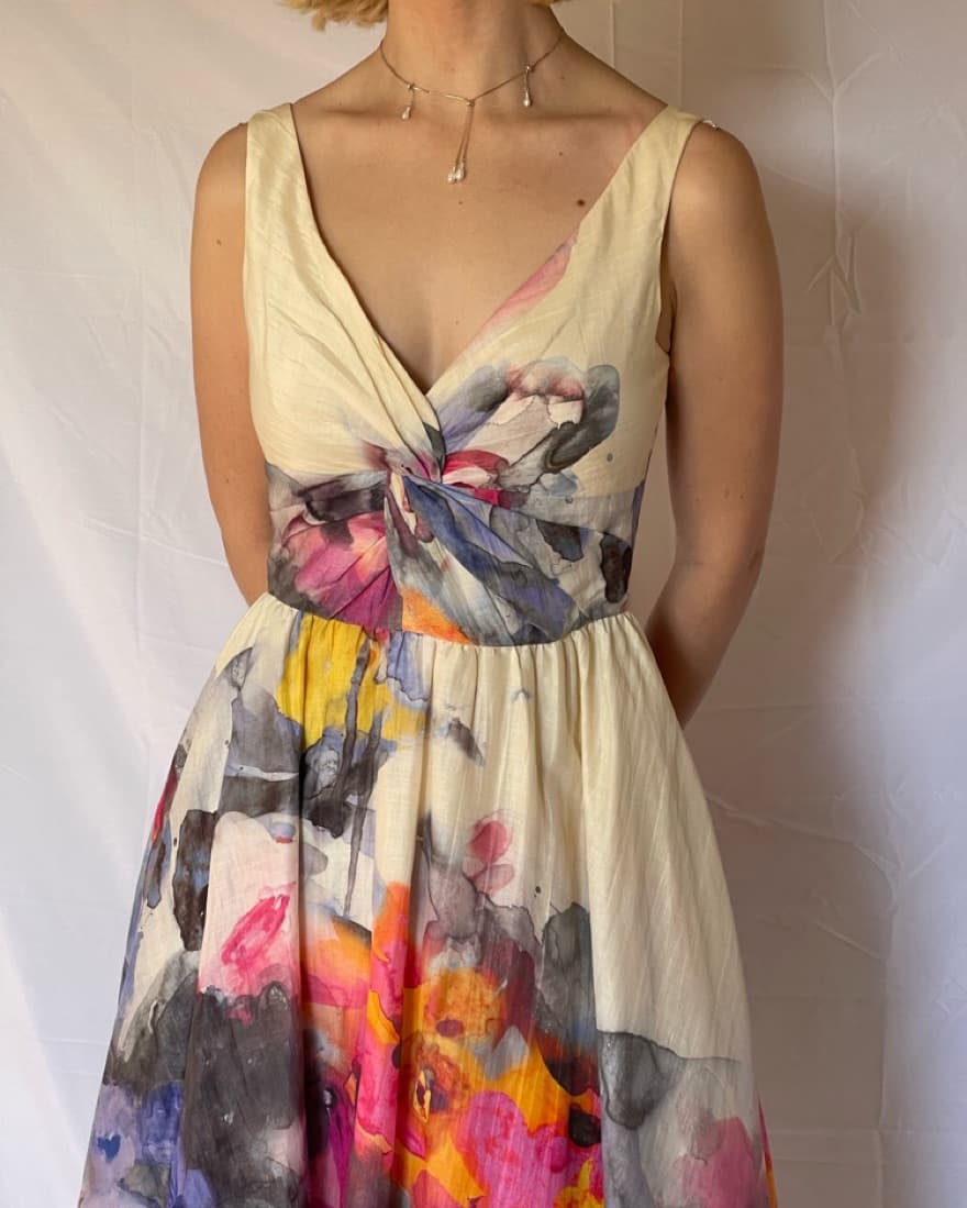 Lela Rose Floral Tea Length V-Neck Dress - Image 1