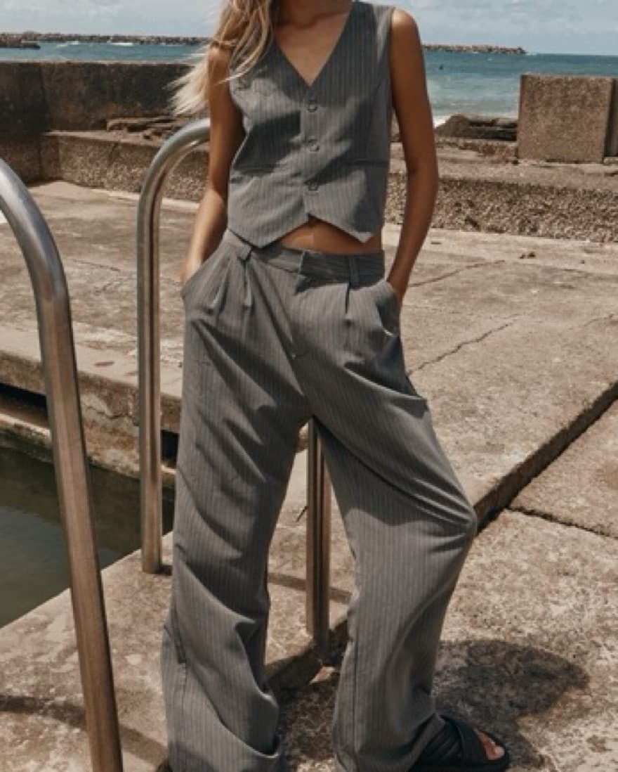 Dissh Grey Pinstrip Vest and Pants Set - Image 2