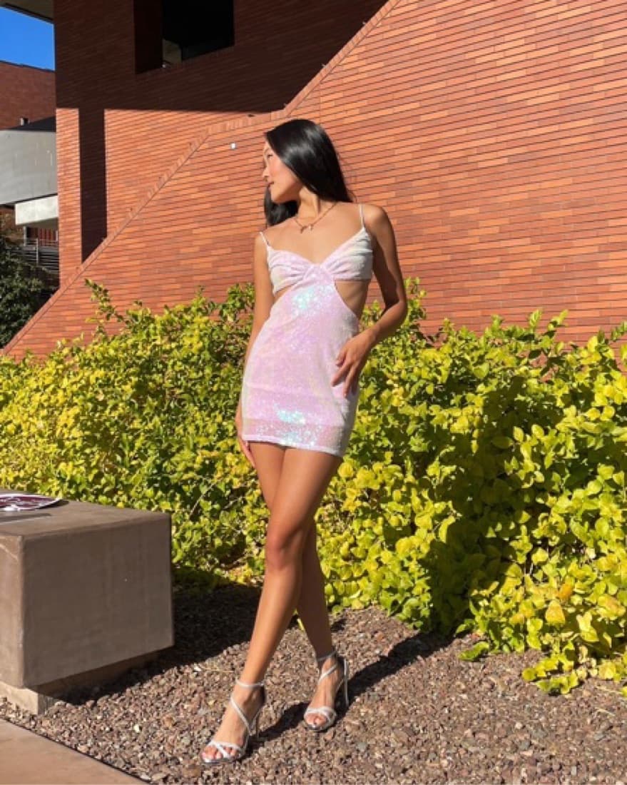 Baby Pink Sequin Cutout Dress - Image 2