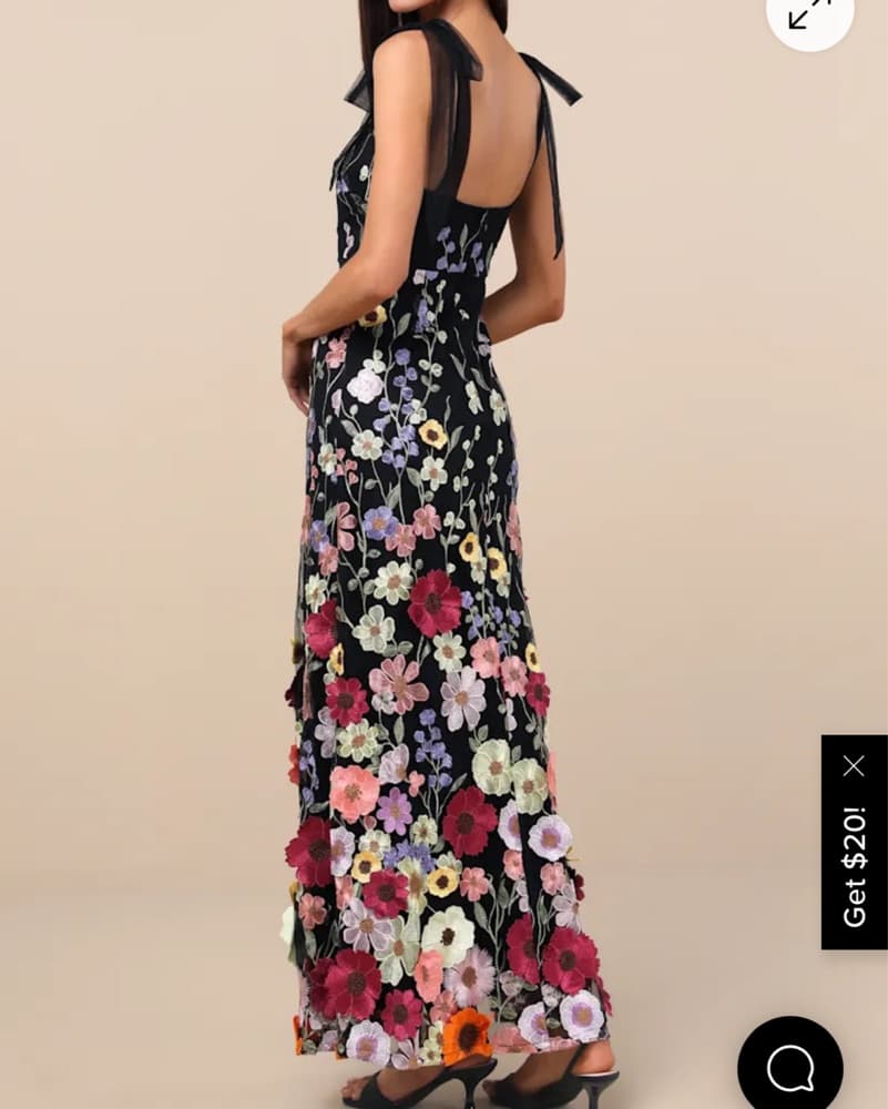 Black Floral 3D Flower Maxi Dress - Image 4
