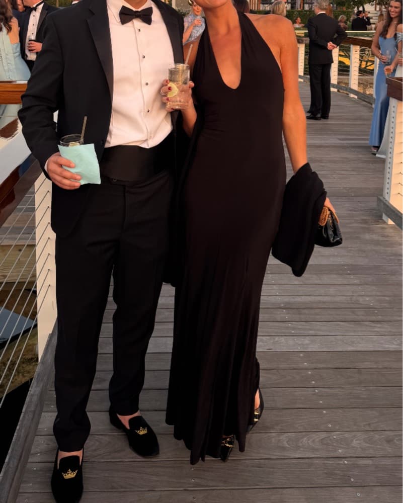 Plunge Halterneck Black Dress - Image 1