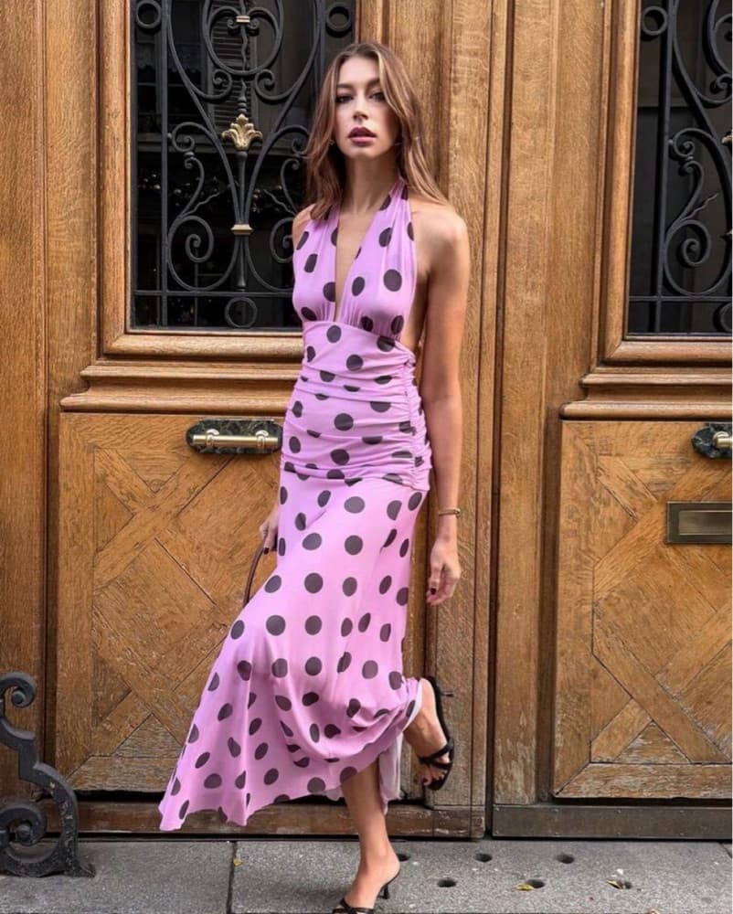 Polka Dot  Magenta Midi Dress - Image 1