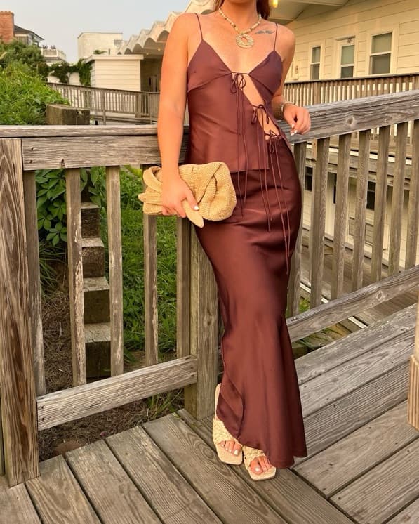 brown silk set - Image 2