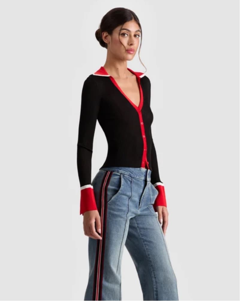 Sleek Contrast Trim Cardigan - Image 6