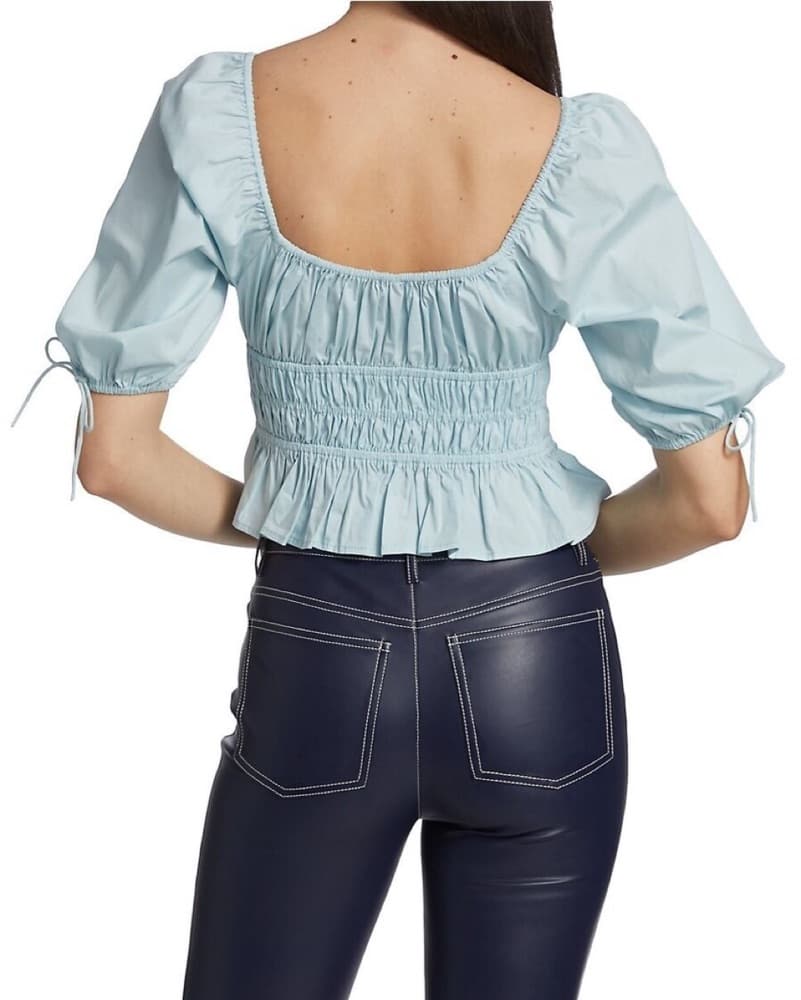 Staud Faye Blue Puff Sleeve Blouse - Image 2