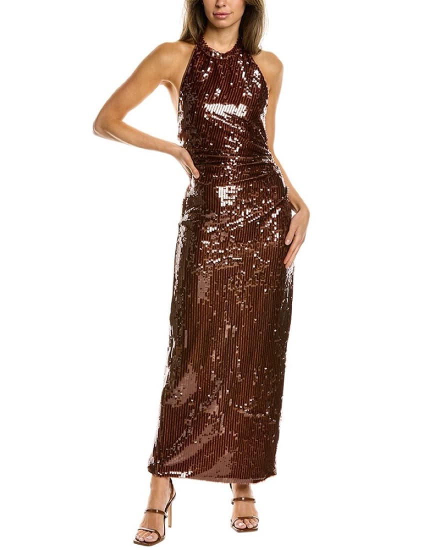 Ronny Kobo Brown Sequin Halter Dress - Image 1