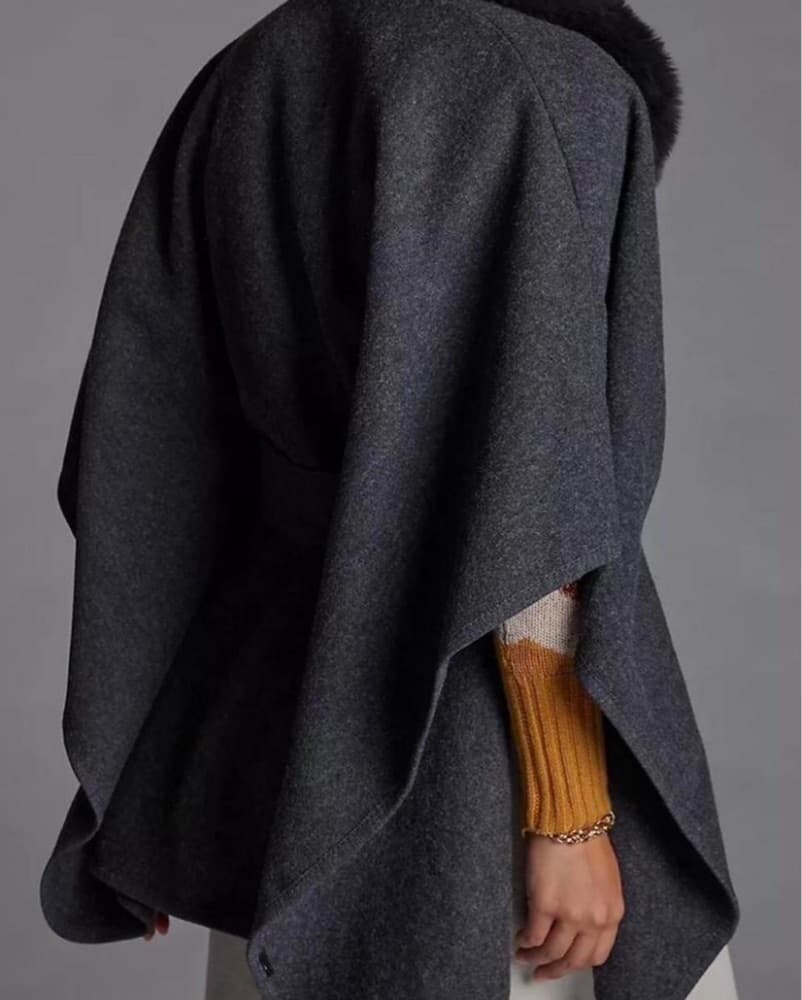 Cape Jacket with Faux Fur Collar - Image 2