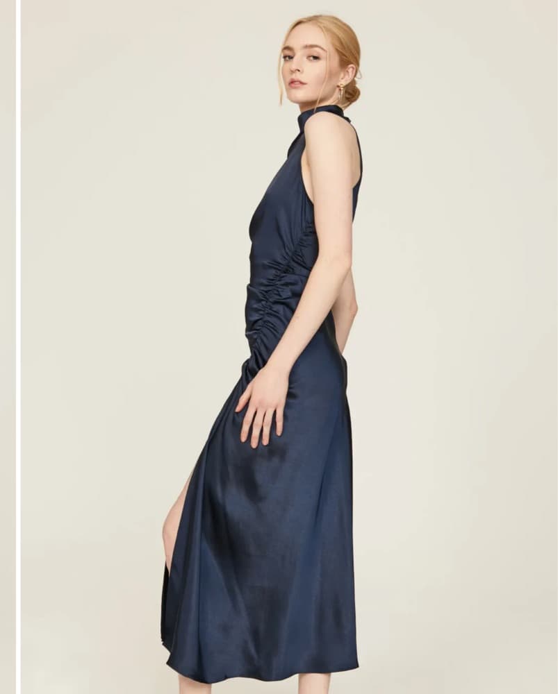 A.L.C Navy Satin Midi Dress - Image 2