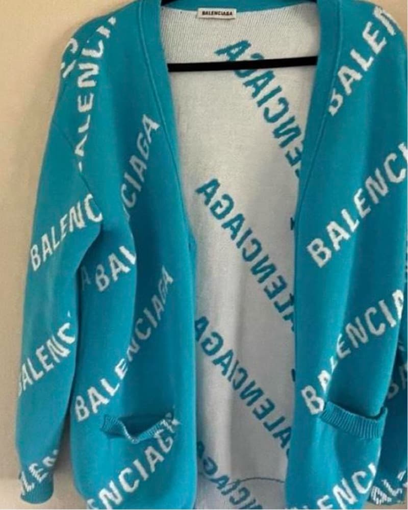 Balenciaga Logo Blue Cardigan - Image 4
