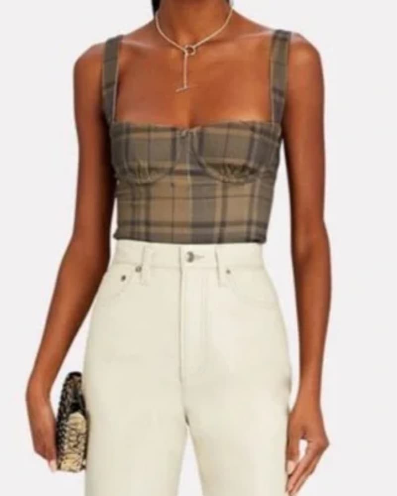 Weworewhat Plaid Denim Corset - Image 1