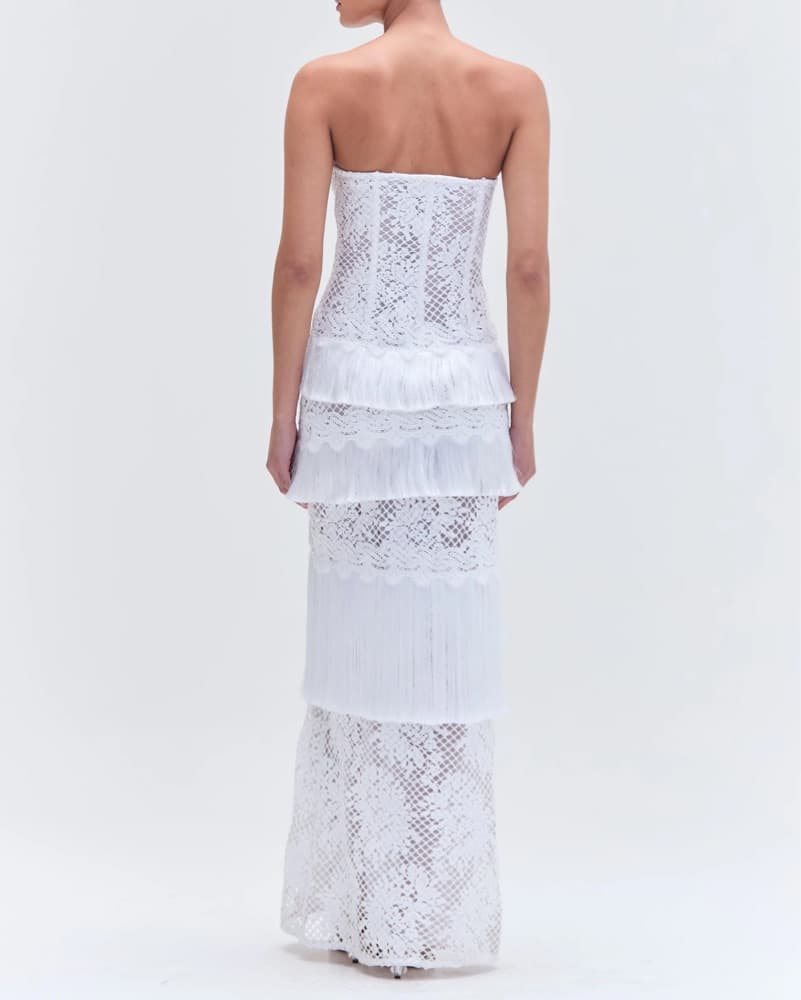 Patbo Beaded White Lace Fringe Gown XS - Image 3