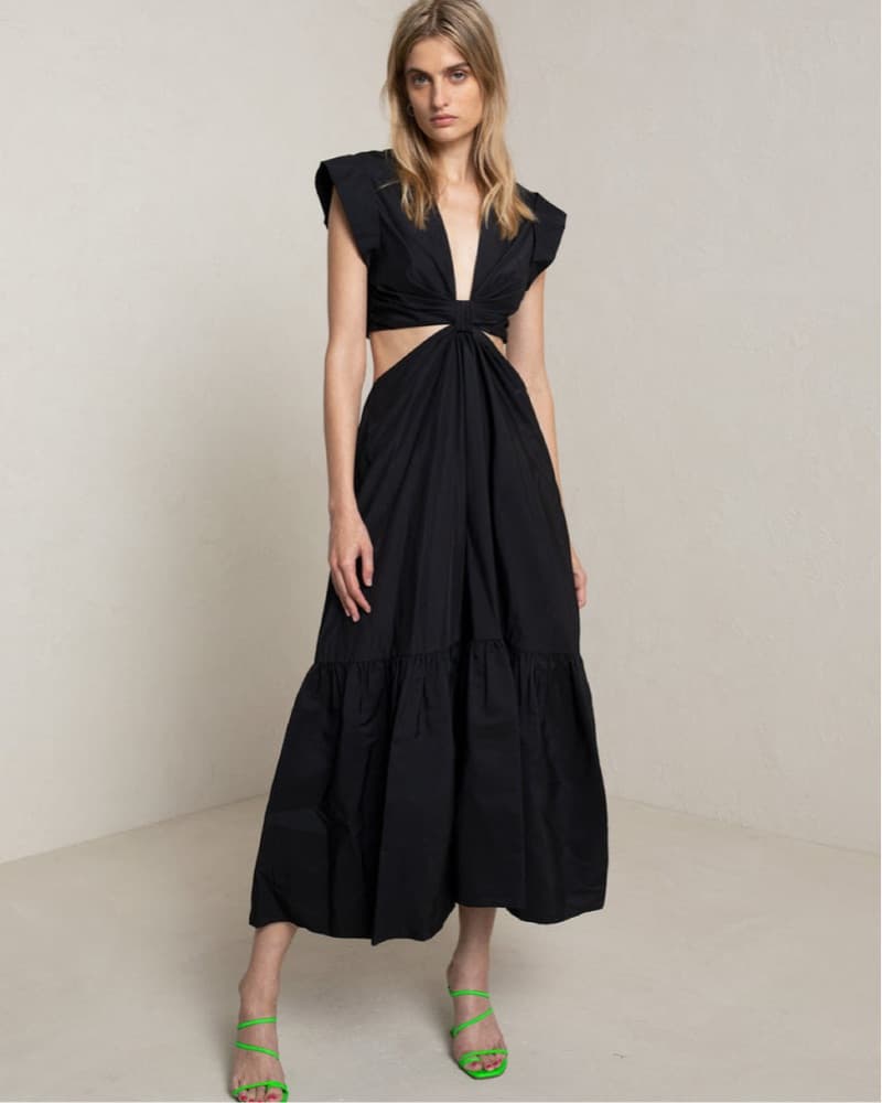 Chic Black Twist-Front Midi Dress - Image 1