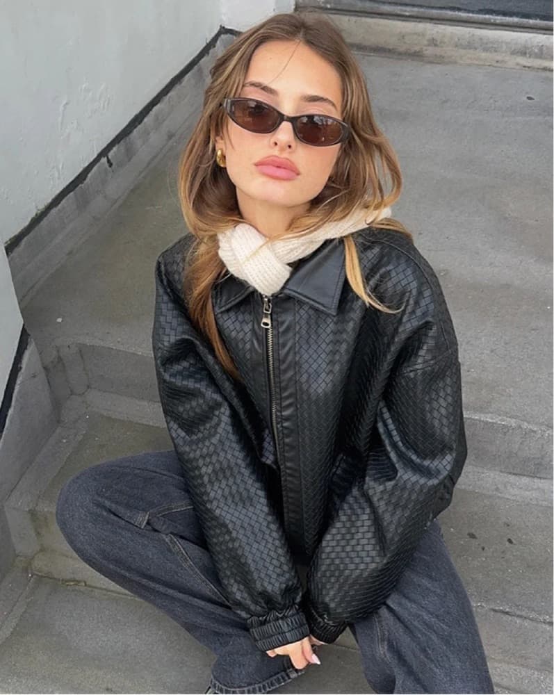 Black Faux Leather Lioness Bomber - Image 2