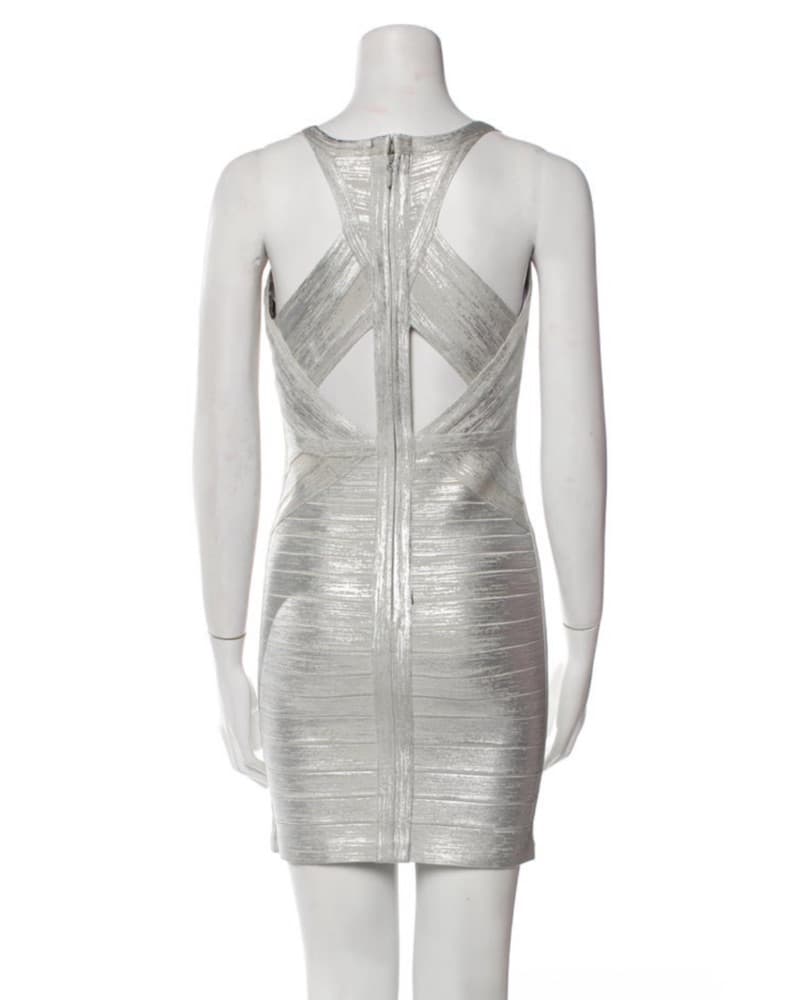 Herve Leger Silver Mini Dress  - Image 2