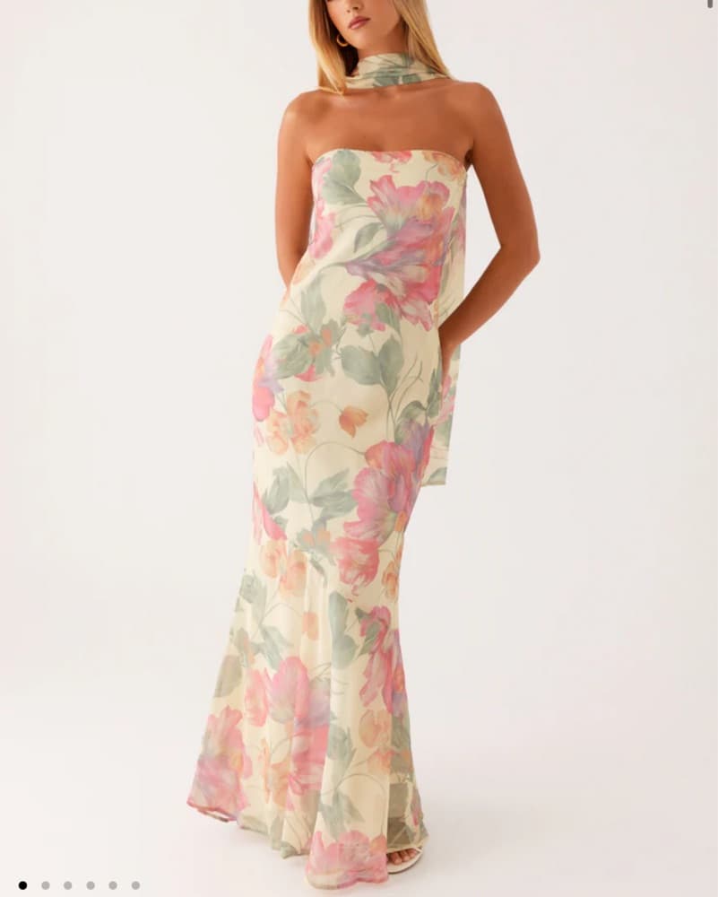 Yellow Floral Maxi With Neck Scarf - Image 2