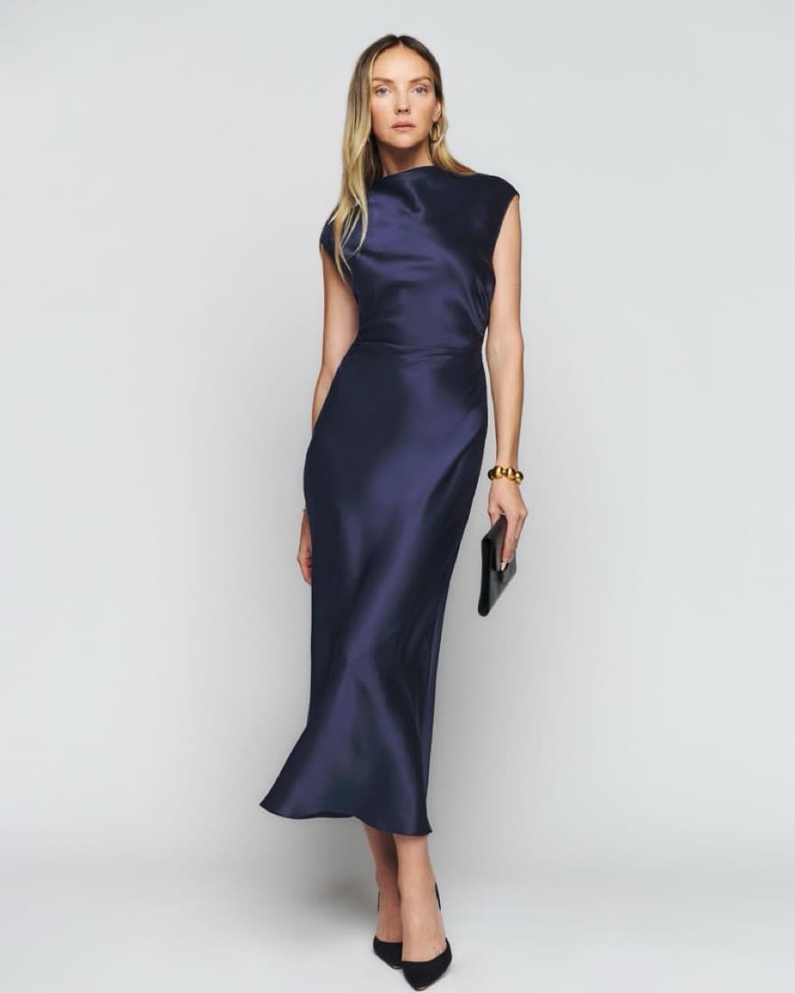 Reformation Veida Silk Dress Navy - Image 1