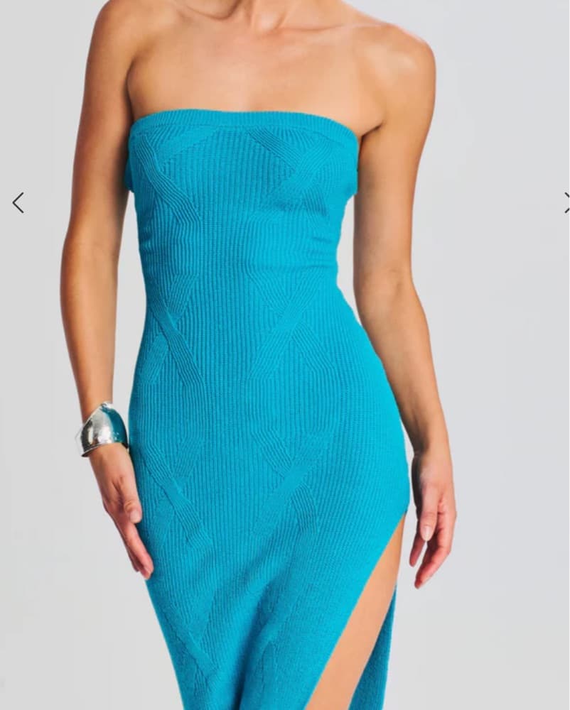 Seroya Blue Knit Midi Dress Leg Slit XS - Image 3