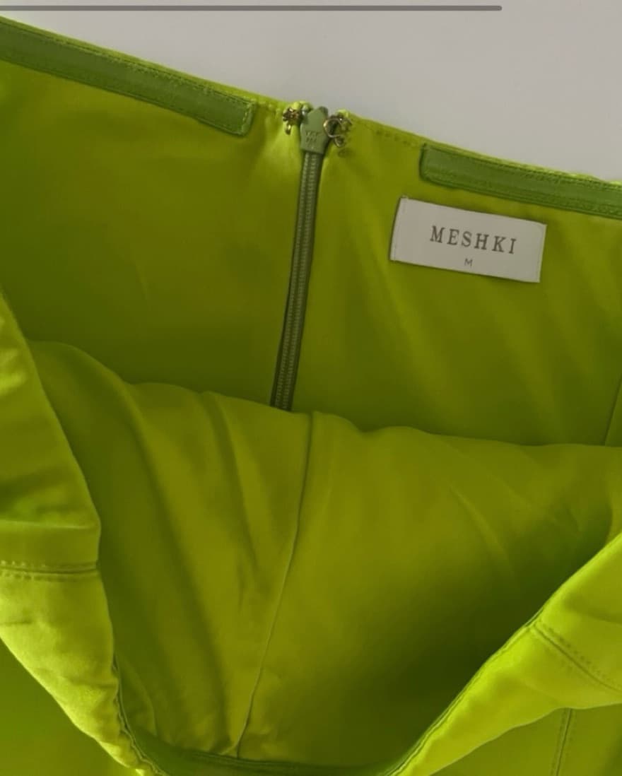 Meshki Neon Green Crepe Mini Dress - Image 2