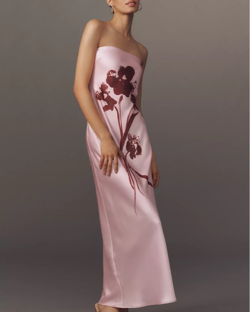 Anthropologie Strapless Pink Satin Maxi - Image 1