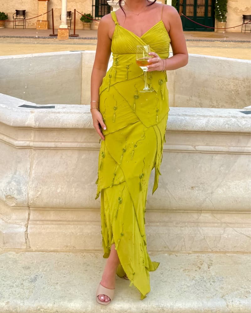 Green Beaded Multi Tier Dress - Image 1